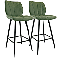 Elama Faux Leather Bar Chairs, Green/Black, Set Of 2 Chairs