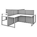 Bush Business Furniture Easy Office 60"W 4-Person L-Shaped Cubicle Desk Workstation With 45"H Panels, Pure White/Silver Gray, Premium Installation