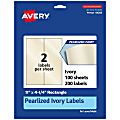 Avery® Pearlized Permanent Labels, 94266-PIP100, Rectangle, 11" x 4-1/4", Ivory, Pack Of 200 Labels