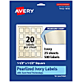 Avery® Pearlized Permanent Labels With Sure Feed®, 94106-PIP25, Square, 1-1/2" x 1-1/2", Ivory, Pack Of 500 Labels