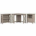 Bush Business Furniture Key West 35"W Small Corner Desk With Bookcase And Lateral File Cabinet, Washed Gray, Standard Delivery
