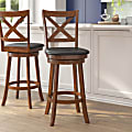 Flash Furniture Felicity Commercial Grade Wood Classic Crossback Swivel Bar Barstool with Padded, Upholstered Seat, Black Vinyl/Antique Oak Frame 1 thumbnail image