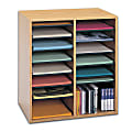 Safco® Adjustable Wood Literature Organizer, 20"H x 19 1/2"W x 11 3/4"D, 16 Compartments, Oak