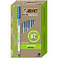 BIC Ecolutions Round Stic Ball Pens, Medium Point, 1.0 mm, 74% Recycled, Translucent Barrel, Blue Ink, Pack Of 50 Pens