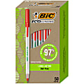 BIC Ecolutions Round Stic Ball Pens, Medium Point, 1.0 mm, 74% Recycled, Translucent Barrel, Red Ink, Pack Of 50 Pens