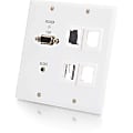 C2G TruLink Dual Gang VGA+3.5mm+4 Keystone over Cat5 Wall Plate Receiver- White