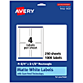 Avery® Permanent Labels With Sure Feed®, 94127-WMP250, Rectangle, 4-3/4" x 3-1/2", White, Pack Of 1,000