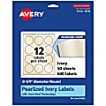 Avery® Pearlized Permanent Labels With Sure Feed®, 94510-PIP50, Round, 2-1/4" Diameter, Ivory, Pack Of 600 Labels