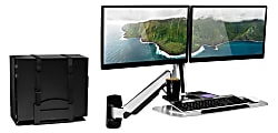 Mount-It! MI-7906 36"W Sit-Stand Dual-Monitor Wall-Mount Workstation With Articulating Keyboard Tray Arm And CPU Holder, Silver 1 thumbnail image