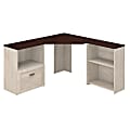 Bush Furniture Townhill Corner Desk With Bookcase And File Cabinet, Washed Gray/Madison Cherry, Standard Delivery