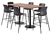 KFI Studios Proof Bistro Rectangle Pedestal Table With 6 Imme Barstools, 43-1/2"H x 72"W x 36"D, River Cherry/Black/Black Stools