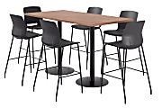 KFI Studios Proof Bistro Rectangle Pedestal Table With 6 Imme Barstools, 43-1/2"H x 72"W x 36"D, River Cherry/Black/Black Stools 1 thumbnail image