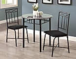 Monarch Specialties 30" Round Marble-Top Table With 2 Bistro Chairs, Gray/Black 1 thumbnail image