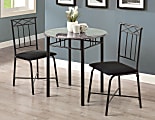 Monarch Specialties 30" Round Marble-Top Table With 2 Bistro Chairs, Gray/Black