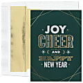 Custom Embellished Holiday Cards And Foil Envelopes, 5-5/8" x 7-7/8", Joy and Cheer, Box Of 25 Cards
