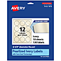 Avery® Pearlized Permanent Labels With Sure Feed®, 94510-PIP10, Round, 2-1/4" Diameter, Ivory, Pack Of 120 Labels