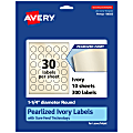 Avery® Pearlized Permanent Labels With Sure Feed®, 94505-PIP10, Round, 1-1/4" Diameter, Ivory, Pack Of 300 Labels 1 thumbnail image