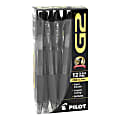 Pilot G2 Retractable Gel Pens, Fine Point, 0.7 mm, Clear Barrels, Black Ink, Pack Of 12 Pens