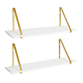 Kate and Laurel Soloman Wall Shelves, 8-5/16”H x 27-1/2”W x 6-15/16”D, White/Gold, Set Of 2 Shelves