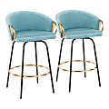 LumiSource Claire Counter Stools, Light Blue/Black/Gold, Set Of 2 Stools