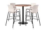 KFI Studios Proof Bistro Round Pedestal Table With Imme Barstools, 4 Barstools, River Cherry/Black/Moonbeam Stools