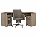 Bush Furniture Cabot 60"W L-Shaped Computer Desk With Mid-Back Leather Box Chair, Ash Gray, Standard Delivery