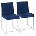 LumiSource Fuji High Back Dining Chairs, Blue/Stainless Steel, Set Of 2 Chairs