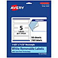 Avery® Removable Labels With Sure Feed®, 94231-RMP50, Rectangle, 1-1/2" x 7-1/2", White, Pack Of 250 Labels