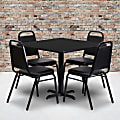 Flash Furniture Square Table With 4 Trapezoidal-Back Banquet Chairs, 30" x 36", Black