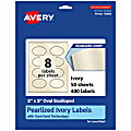 Avery® Pearlized Permanent Labels With Sure Feed®, 94060-PIP50, Oval Scalloped, 2" x 3", Ivory, Pack Of 400 Labels