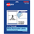Avery® Removable Labels With Sure Feed®, 94250-RMP15, Rectangle, 3" x 7", White, Pack Of 45 Labels