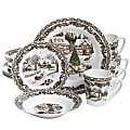 Gibson Home Christmas Toile 16-Piece Dinnerware Set, Home Scene