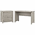 Kathy Ireland Home by Bush® Furniture Cottage Grove 48"W Farmhouse Writing Desk with 2 Drawer Lateral File Cabinet, Cottage White, Standard Delivery
