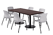 KFI Studios Proof Rectangle Pedestal Table With Imme Chairs, 31-3/4”H x 72”W x 36”D, Cafelle Top/Black Base/Light Gray Chairs