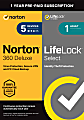 Norton™ 360 Deluxe + LifeLock Select, For 5 Devices, 1-Year Subscription, Product Key