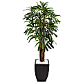 Nearly Natural Raphis Palm 66" Artificial Tree With Planter, Green/Black