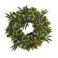 Nearly Natural 24”H Mixed Pine Artificial Christmas Wreath With 50 Multicolor LED Lights, Berries And Pine Cones, 24” x 5”, Green 1 thumbnail image