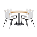 KFI Studios Proof Round Dining Table With 4 Jive Dining Chairs, Natural/Black Table, White/Black Chairs