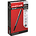 uni-ball® Deluxe Rollerball Pens, Micro Point, 0.5 mm, Charcoal Barrel, Red Ink, Pack Of 12