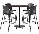 KFI Studios Proof Bistro Square Pedestal Table With Imme Bar Stools, Includes 4 Stools, 43-1/2”H x 36”W x 36”D,  Cafelle Top/Black Base/Black Chairs