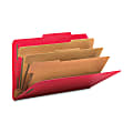 Smead® Classification Folders, Top-Tab With SafeSHIELD® Coated Fasteners, 3 Dividers, 3" Expansion, Legal Size, 50% Recycled, Bright Red, Box Of 10