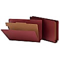 Smead® Full End-Tab Classification Folder With SafeSHIELD Fastener, 2" Expansion, 1 Divider, 8 1/2" x 14", Legal, 60% Recycled, Red, Box of 10 1 thumbnail image