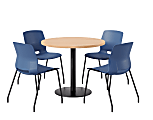 KFI Studios Midtown Pedestal Round Standard Height Table Set With Imme Armless Chairs, 31-3/4”H x 22”W x 19-3/4”D, Maple Top/Black Base/Navy Chairs