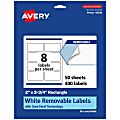 Avery® Removable Labels With Sure Feed®, 94240-RMP50, Rectangle, 2" x 3-3/4", White, Pack Of 400 Labels