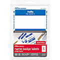 Office Depot® Brand Hello Name Badge Labels, 2 11/32" x 3 3/8", Blue Border, Pack Of 100 1 thumbnail image