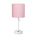Creekwood Home Oslo USB Port Metal Table Lamp, 19-1/2"H, Light Pink Shade/White Base