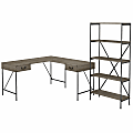kathy ireland® Home by Bush Furniture Ironworks 60"W L-Shaped Writing Desk With 5-Shelf Etagere Bookcase, Restored Gray, Standard Delivery 1 thumbnail image