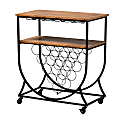 Baxton Studio Dania Mobile Wine Bar Cart, 32-3/4" x 29-5/16", Black/Walnut 1 thumbnail image