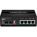 TRENDnet 6-Port Hardened Industrial Unmanaged Gigabit 10/100/1000Mbps DIN-Rail Switch, 4 x Gigabit PoE+ Ports, 2 x Dedicated SFP Slots, Lifetime Protection, Black, TI-PG62B