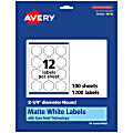 Avery® Permanent Labels With Sure Feed®, 94510-WMP100, Round, 2-1/4" Diameter, White, Pack Of 1,200